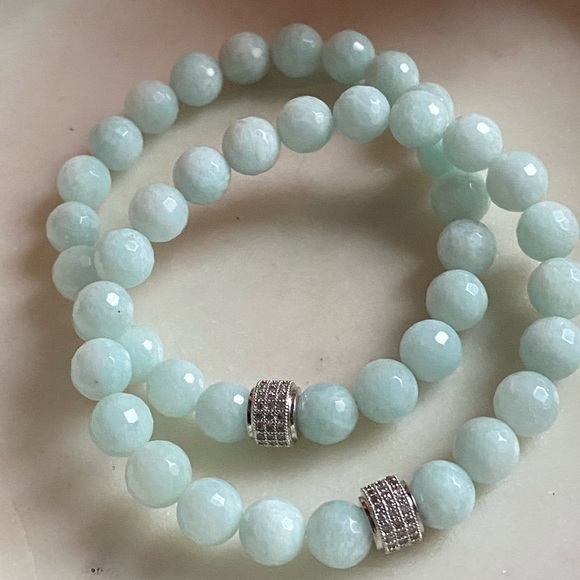AMAZONITE stretch bracelet with micropavè accent bead